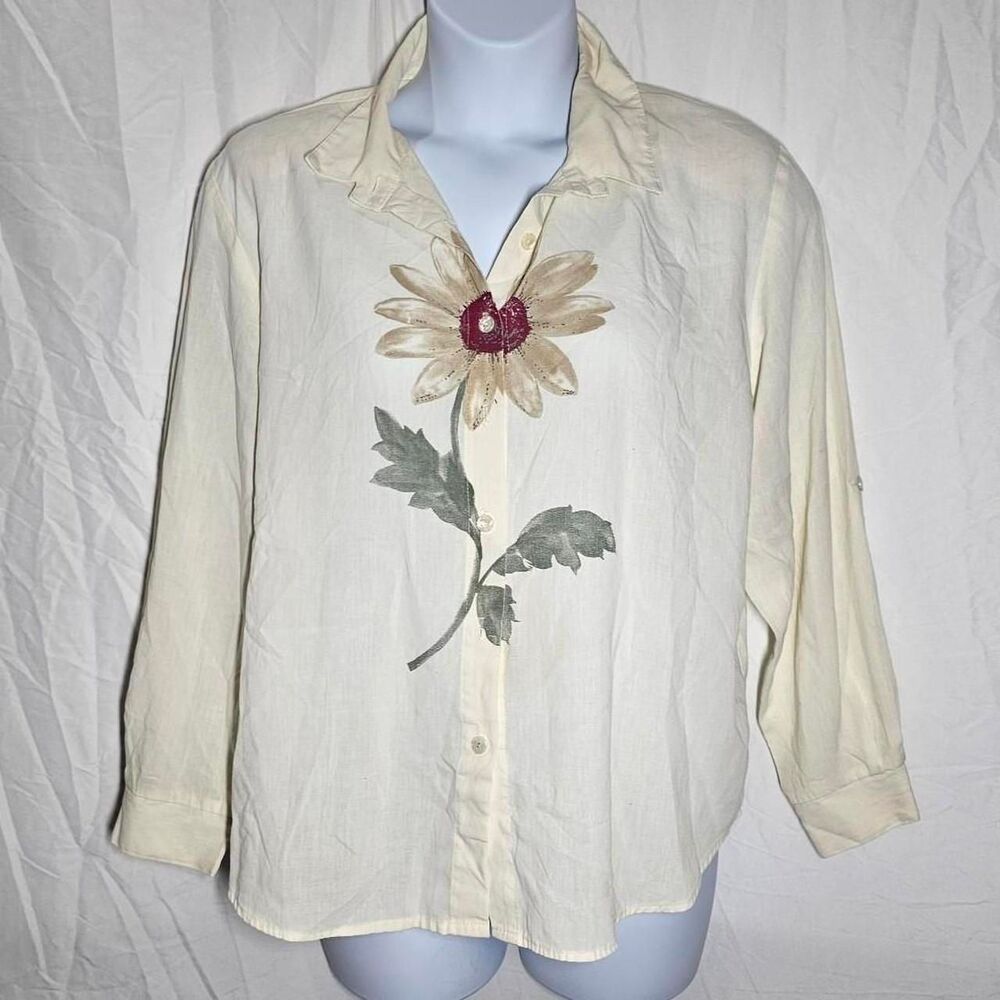 vintage 90s grandma core flower whimsical long sleeve blouse